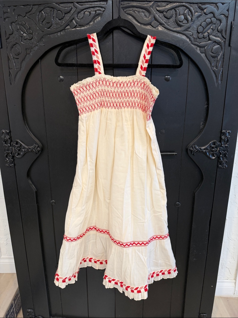 Scotch & Soda Cream Dress with Red Smocking and Trim